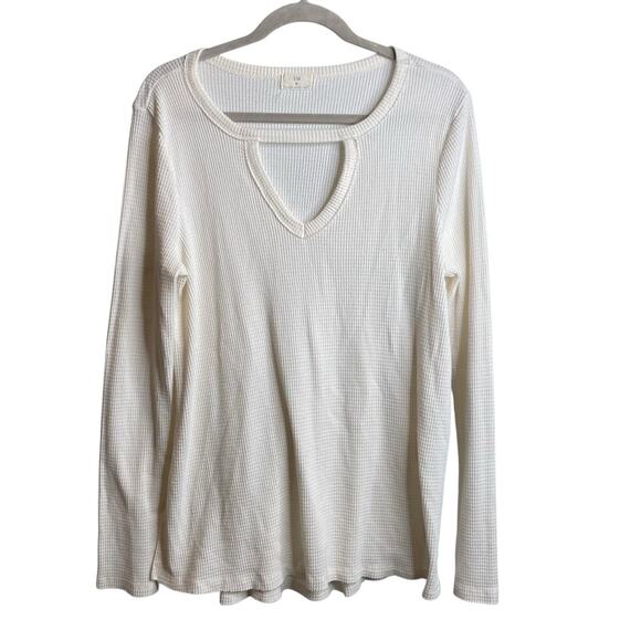 Anthropologie t.la Womens Ivory Nadia Cutout Waffle Knit Top Size M Boho Slouchy - Picture 1 of 10